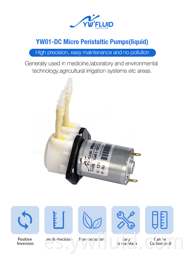 Microbomba peristáltica YW'Fluid 24v con motor de CC Se utiliza para succión o llenado de transferencia de líquidos